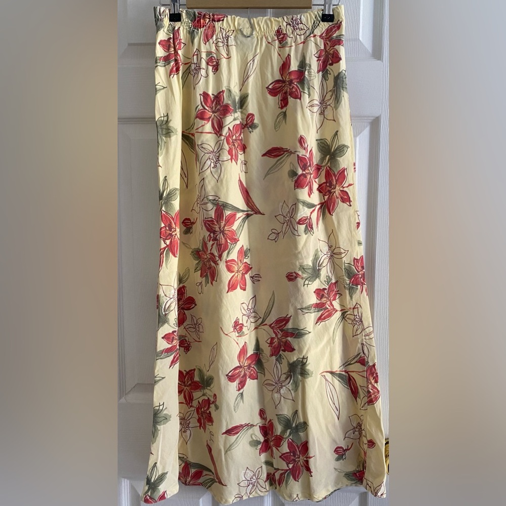 TSD Two Star Dog Floral Linen Maxi Skirt Boho Cottagecore Elastic Waist